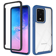 Silikon Schutzhülle Rahmen Tasche Hülle Durchsichtig Transparent 360 Grad Ganzkörper ZJ1 für Samsung Galaxy S20 Ultra 5G Blau