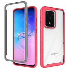 Silikon Schutzhülle Rahmen Tasche Hülle Durchsichtig Transparent 360 Grad Ganzkörper ZJ1 für Samsung Galaxy S20 Ultra 5G Pink