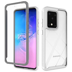 Silikon Schutzhülle Rahmen Tasche Hülle Durchsichtig Transparent 360 Grad Ganzkörper ZJ1 für Samsung Galaxy S20 Ultra 5G Weiß