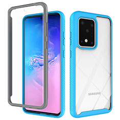 Silikon Schutzhülle Rahmen Tasche Hülle Durchsichtig Transparent 360 Grad Ganzkörper ZJ1 für Samsung Galaxy S20 Ultra Hellblau