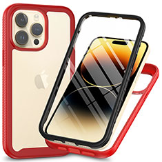 Silikon Schutzhülle Rahmen Tasche Hülle Durchsichtig Transparent 360 Grad Ganzkörper ZJ3 für Apple iPhone 13 Pro Max Rot