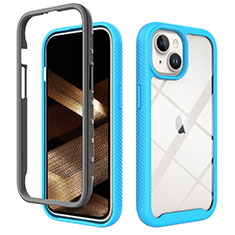 Silikon Schutzhülle Rahmen Tasche Hülle Durchsichtig Transparent 360 Grad Ganzkörper ZJ3 für Apple iPhone 14 Plus Hellblau
