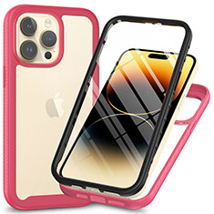 Silikon Schutzhülle Rahmen Tasche Hülle Durchsichtig Transparent 360 Grad Ganzkörper ZJ3 für Apple iPhone 14 Pro Pink