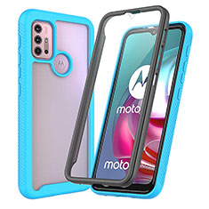 Silikon Schutzhülle Rahmen Tasche Hülle Durchsichtig Transparent 360 Grad Ganzkörper ZJ3 für Motorola Moto G10 Power Hellblau