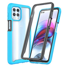 Silikon Schutzhülle Rahmen Tasche Hülle Durchsichtig Transparent 360 Grad Ganzkörper ZJ3 für Motorola Moto G100 5G Hellblau