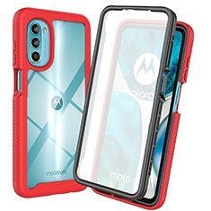 Silikon Schutzhülle Rahmen Tasche Hülle Durchsichtig Transparent 360 Grad Ganzkörper ZJ3 für Motorola MOTO G52 Rot