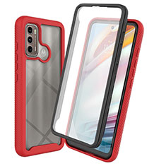 Silikon Schutzhülle Rahmen Tasche Hülle Durchsichtig Transparent 360 Grad Ganzkörper ZJ3 für Motorola Moto G60 Rot