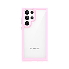 Silikon Schutzhülle Rahmen Tasche Hülle Durchsichtig Transparent M03 für Samsung Galaxy S21 Ultra 5G Rosa