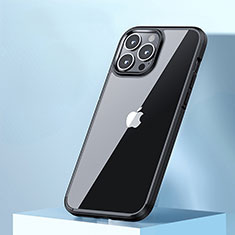 Silikon Schutzhülle Rahmen Tasche Hülle Durchsichtig Transparent QC3 für Apple iPhone 14 Pro Max Schwarz