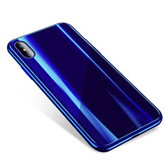 Silikon Schutzhülle Rahmen Tasche Hülle Durchsichtig Transparent Spiegel für Apple iPhone Xs Blau