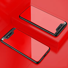 Silikon Schutzhülle Rahmen Tasche Hülle Durchsichtig Transparent Spiegel für Samsung Galaxy A80 Rot