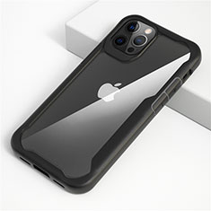 Silikon Schutzhülle Rahmen Tasche Hülle Durchsichtig Transparent Spiegel M01 für Apple iPhone 12 Pro Max Schwarz