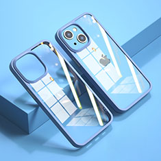 Silikon Schutzhülle Rahmen Tasche Hülle Durchsichtig Transparent Spiegel M04 für Apple iPhone 15 Plus Blau