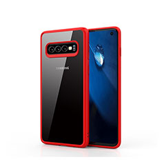 Silikon Schutzhülle Rahmen Tasche Hülle Durchsichtig Transparent Spiegel T02 für Samsung Galaxy S10 Rot