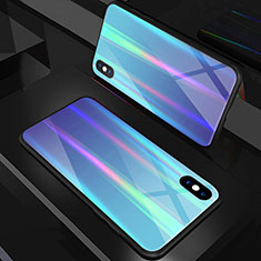 Silikon Schutzhülle Rahmen Tasche Hülle Spiegel Farbverlauf Regenbogen A01 für Apple iPhone Xs Max Blau