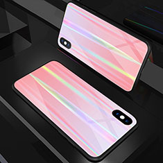 Silikon Schutzhülle Rahmen Tasche Hülle Spiegel Farbverlauf Regenbogen A01 für Apple iPhone Xs Rosegold