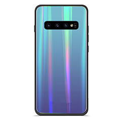 Silikon Schutzhülle Rahmen Tasche Hülle Spiegel Farbverlauf Regenbogen A02 für Samsung Galaxy S10 Plus Hellblau