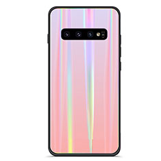 Silikon Schutzhülle Rahmen Tasche Hülle Spiegel Farbverlauf Regenbogen A02 für Samsung Galaxy S10 Plus Rosegold