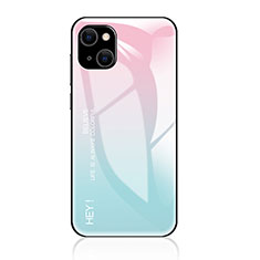 Silikon Schutzhülle Rahmen Tasche Hülle Spiegel Farbverlauf Regenbogen für Apple iPhone 15 Plus Cyan