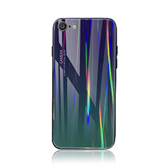 Silikon Schutzhülle Rahmen Tasche Hülle Spiegel Farbverlauf Regenbogen für Apple iPhone 7 Cyan
