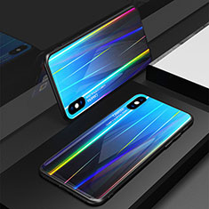 Silikon Schutzhülle Rahmen Tasche Hülle Spiegel Farbverlauf Regenbogen für Apple iPhone Xs Blau