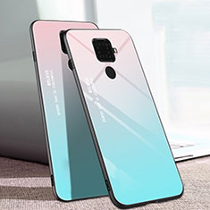 Silikon Schutzhülle Rahmen Tasche Hülle Spiegel Farbverlauf Regenbogen für Huawei Nova 5i Pro Cyan