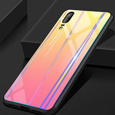 Silikon Schutzhülle Rahmen Tasche Hülle Spiegel Farbverlauf Regenbogen für Huawei P20 Gelb