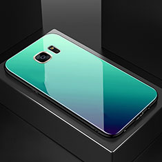 Silikon Schutzhülle Rahmen Tasche Hülle Spiegel Farbverlauf Regenbogen für Samsung Galaxy S7 Edge G935F Cyan