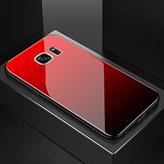Silikon Schutzhülle Rahmen Tasche Hülle Spiegel Farbverlauf Regenbogen für Samsung Galaxy S7 Edge G935F Rot