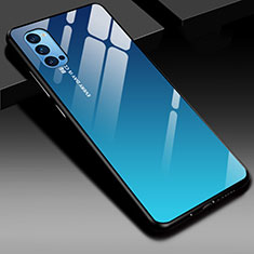 Silikon Schutzhülle Rahmen Tasche Hülle Spiegel Farbverlauf Regenbogen H01 für Oppo Reno4 5G Blau