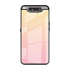 Silikon Schutzhülle Rahmen Tasche Hülle Spiegel Farbverlauf Regenbogen H01 für Samsung Galaxy A80 Rosa
