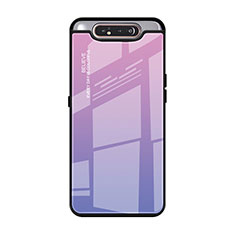Silikon Schutzhülle Rahmen Tasche Hülle Spiegel Farbverlauf Regenbogen H01 für Samsung Galaxy A80 Violett