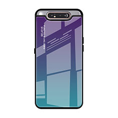 Silikon Schutzhülle Rahmen Tasche Hülle Spiegel Farbverlauf Regenbogen H01 für Samsung Galaxy A90 4G Cyan