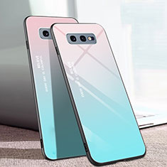 Silikon Schutzhülle Rahmen Tasche Hülle Spiegel Farbverlauf Regenbogen H02 für Samsung Galaxy S10e Cyan