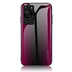 Silikon Schutzhülle Rahmen Tasche Hülle Spiegel Farbverlauf Regenbogen JM1 für Huawei P60 Pro Pink