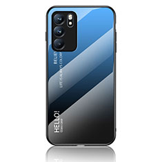Silikon Schutzhülle Rahmen Tasche Hülle Spiegel Farbverlauf Regenbogen LS1 für Oppo Reno6 5G Blau