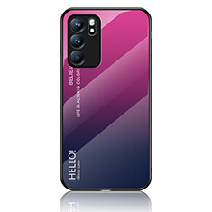 Silikon Schutzhülle Rahmen Tasche Hülle Spiegel Farbverlauf Regenbogen LS1 für Oppo Reno6 5G Pink