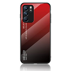 Silikon Schutzhülle Rahmen Tasche Hülle Spiegel Farbverlauf Regenbogen LS1 für Oppo Reno6 5G Rot