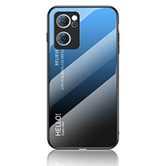 Silikon Schutzhülle Rahmen Tasche Hülle Spiegel Farbverlauf Regenbogen LS1 für Oppo Reno7 5G Blau