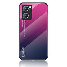 Silikon Schutzhülle Rahmen Tasche Hülle Spiegel Farbverlauf Regenbogen LS1 für Oppo Reno7 5G Pink