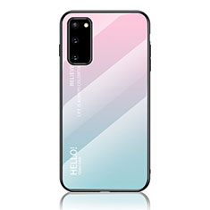 Silikon Schutzhülle Rahmen Tasche Hülle Spiegel Farbverlauf Regenbogen LS1 für Samsung Galaxy S20 5G Cyan