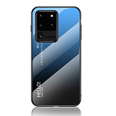 Silikon Schutzhülle Rahmen Tasche Hülle Spiegel Farbverlauf Regenbogen LS1 für Samsung Galaxy S20 Ultra 5G Blau
