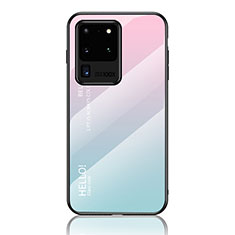 Silikon Schutzhülle Rahmen Tasche Hülle Spiegel Farbverlauf Regenbogen LS1 für Samsung Galaxy S20 Ultra Cyan