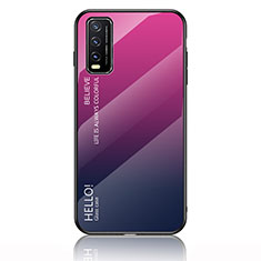 Silikon Schutzhülle Rahmen Tasche Hülle Spiegel Farbverlauf Regenbogen LS1 für Vivo Y20 Pink
