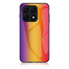Silikon Schutzhülle Rahmen Tasche Hülle Spiegel Farbverlauf Regenbogen LS2 für Huawei Honor X8a 4G Orange