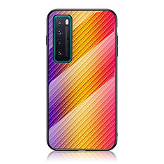 Silikon Schutzhülle Rahmen Tasche Hülle Spiegel Farbverlauf Regenbogen LS2 für Huawei Nova 7 5G Orange