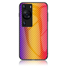 Silikon Schutzhülle Rahmen Tasche Hülle Spiegel Farbverlauf Regenbogen LS2 für Huawei P60 Pro Orange