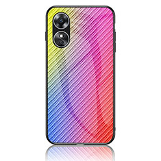 Silikon Schutzhülle Rahmen Tasche Hülle Spiegel Farbverlauf Regenbogen LS2 für Oppo A17 Rosa