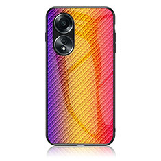 Silikon Schutzhülle Rahmen Tasche Hülle Spiegel Farbverlauf Regenbogen LS2 für Oppo A58 4G Orange