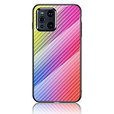 Silikon Schutzhülle Rahmen Tasche Hülle Spiegel Farbverlauf Regenbogen LS2 für Oppo Find X3 Pro 5G Rosa